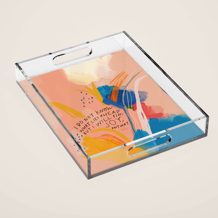 Find Joy. The Abstract Colorful Florals Acrylic Tray Gallery Image 1