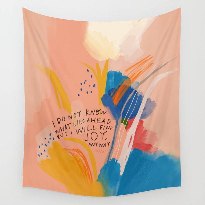 Find Joy. The Abstract Colorful Florals Wall Tapestry Gallery Image 4