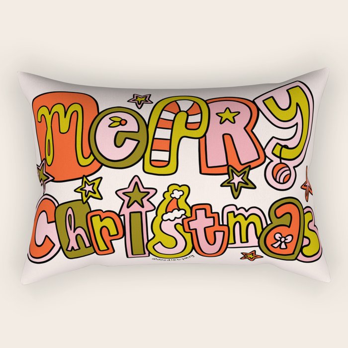 Merry Christmas Doodle Rectangular Pillow Gallery Image 1