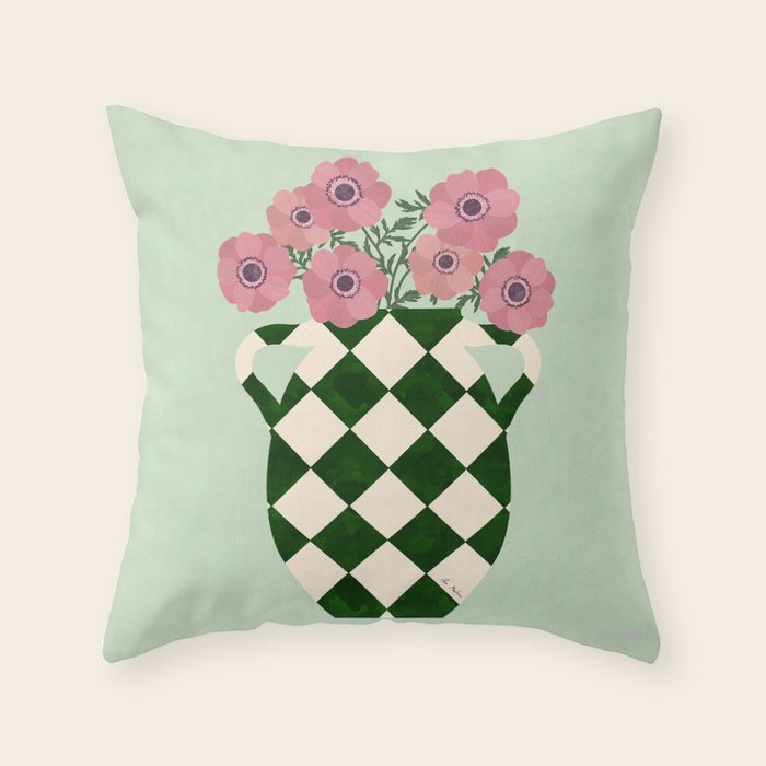 Anemones and vase Throw Pillow Gallery Image 1