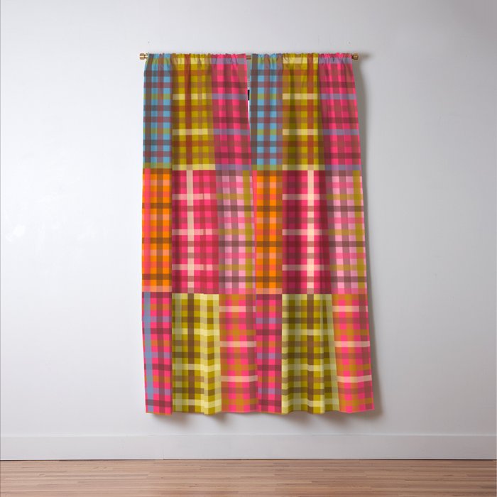 Eclectic Gingham Patchwork Colorful Vintage Contemporary Plaid Pattern Window Curtain Gallery Image 3