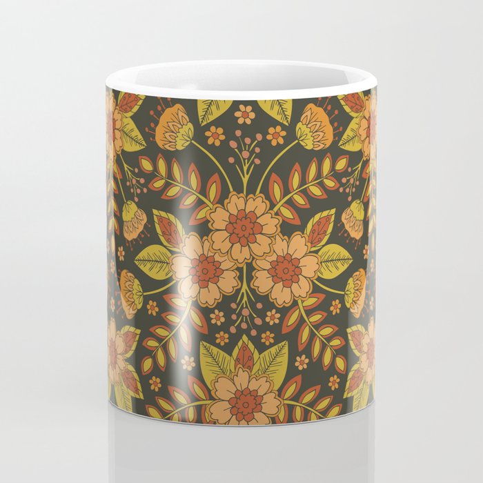 Orange, Peach, Olive Green & Dark Gray Floral Pattern Coffee Mug Gallery Image 4