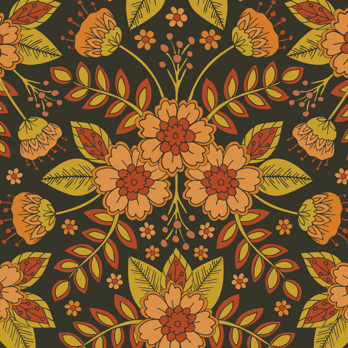 Orange, Peach, Olive Green & Dark Gray Floral Pattern Coffee Mug Gallery Image 2