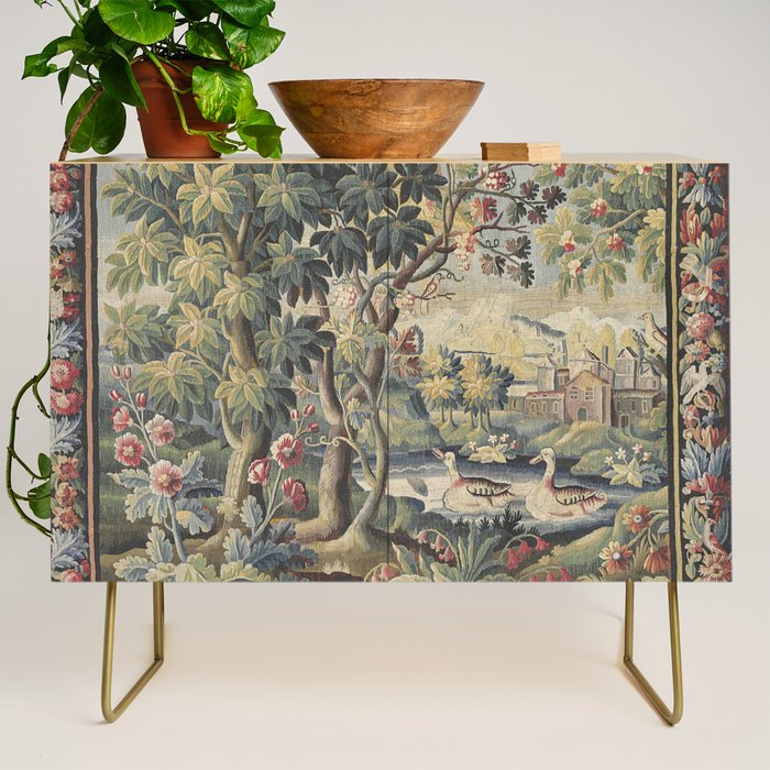 Antique Aubusson French Verdure Tapestry Credenza Gallery Image 1