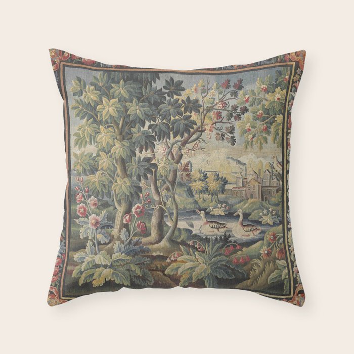 Antique Aubusson French Verdure Tapestry Throw Pillow Gallery Image 6