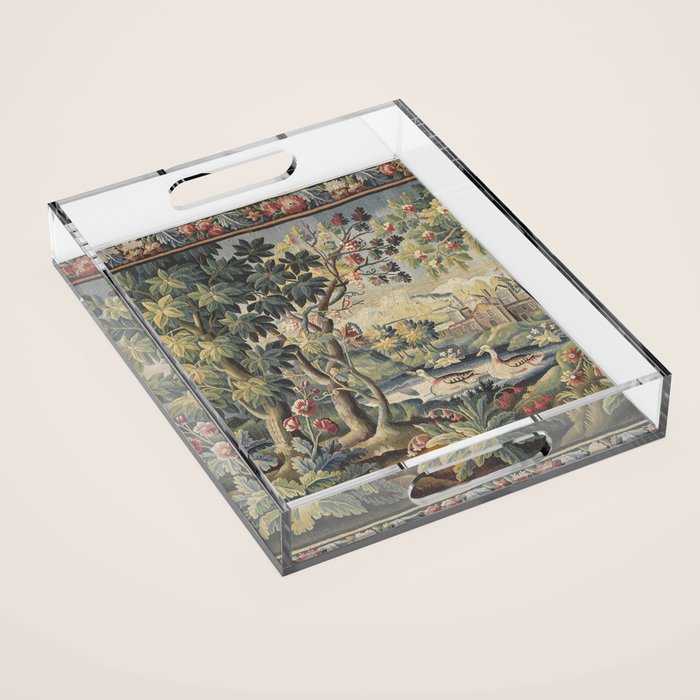 Antique Aubusson French Verdure Tapestry Acrylic Tray Gallery Image 1