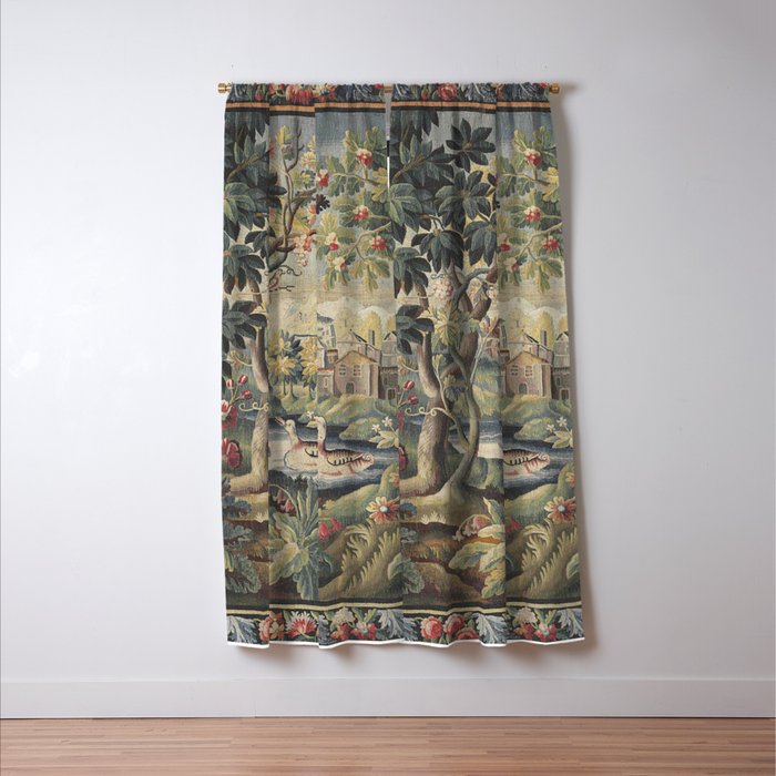 Antique Aubusson French Verdure Tapestry Window Curtain Gallery Image 3