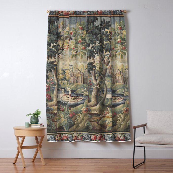 Antique Aubusson French Verdure Tapestry Window Curtain Gallery Image 1