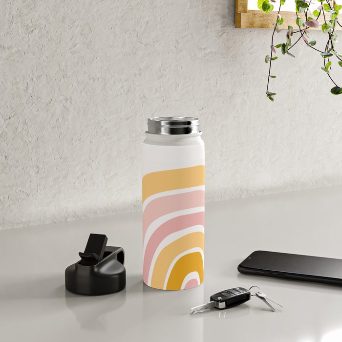 Abstract Shapes 94 in Mustard Yellow and Pale Pink (Rainbow Abstraction) Water Bottle Gallery Image 4