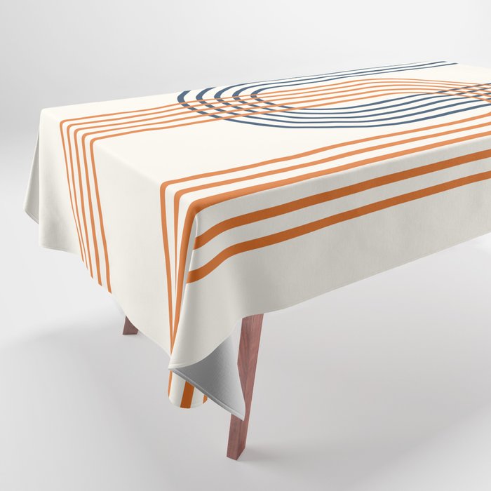 Geometric Lines Rainbow Abstract 5.1 in Navy Blue and Orange Tablecloth Gallery Image 1