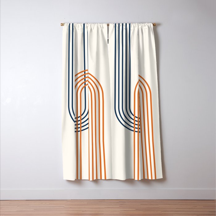 Geometric Lines Rainbow Abstract 5.1 in Navy Blue and Orange Window Curtain Gallery Image 3