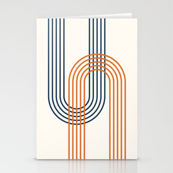 Geometric Lines Rainbow Abstract 5.1 in Navy Blue and Orange Stationery Card Gallery Image 1