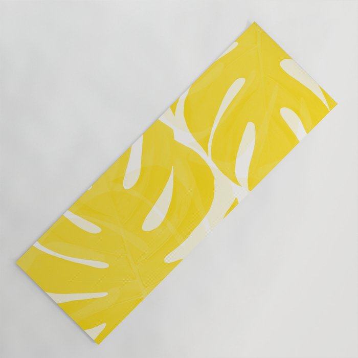 Mellow Yellow Monstera Leaves White Background #decor #society6 #buyart Yoga Mat Gallery Image 1