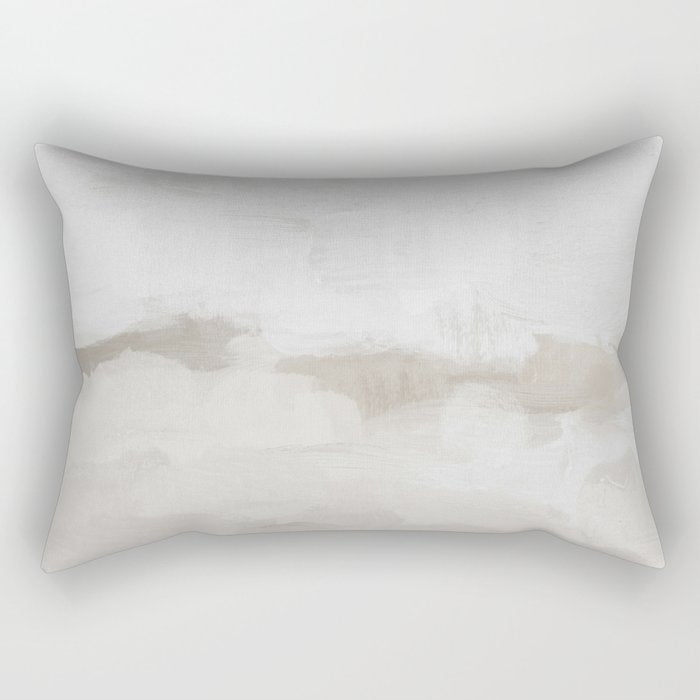 Sands of Time III - Neutral White Beige Gray Sandy Beach Ocean Gray Cloud Abstract Nature Painting Rectangular Pillow Gallery Image 1