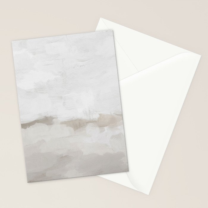 Sands of Time III - Neutral White Beige Gray Sandy Beach Ocean Gray Cloud Abstract Nature Painting Stationery Card Gallery Image 2