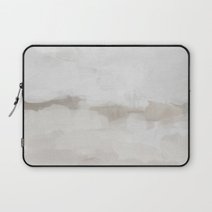 Sands of Time III - Neutral White Beige Gray Sandy Beach Ocean Gray Cloud Abstract Nature Painting Laptop Sleeve Gallery Image 1
