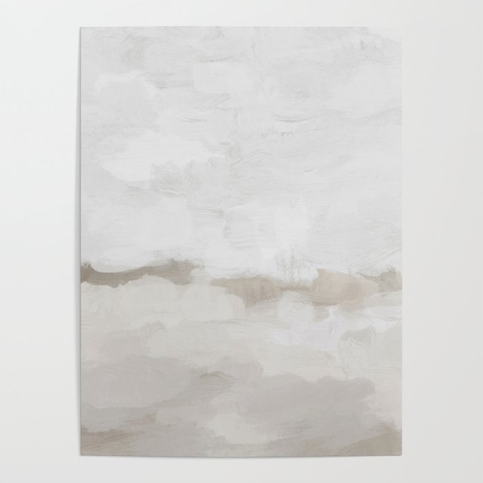 Sands of Time III - Neutral White Beige Gray Sandy Beach Ocean Gray Cloud Abstract Nature Painting Poster Gallery Image 4