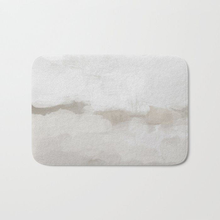 Sands of Time III - Neutral White Beige Gray Sandy Beach Ocean Gray Cloud Abstract Nature Painting Bath Mat Gallery Image 1