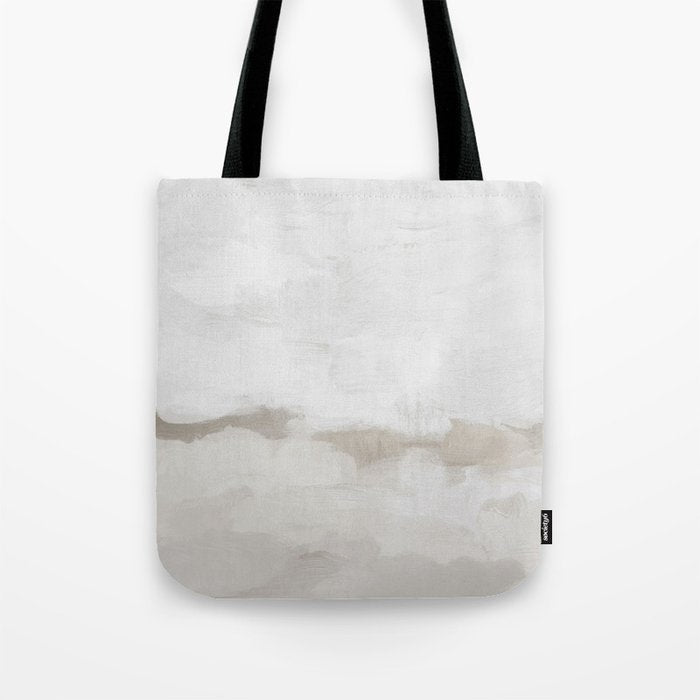 Sands of Time III - Neutral White Beige Gray Sandy Beach Ocean Gray Cloud Abstract Nature Painting Tote Bag Gallery Image 1