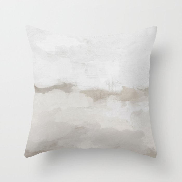Sands of Time III - Neutral White Beige Gray Sandy Beach Ocean Gray Cloud Abstract Nature Painting Throw Pillow Gallery Image 1