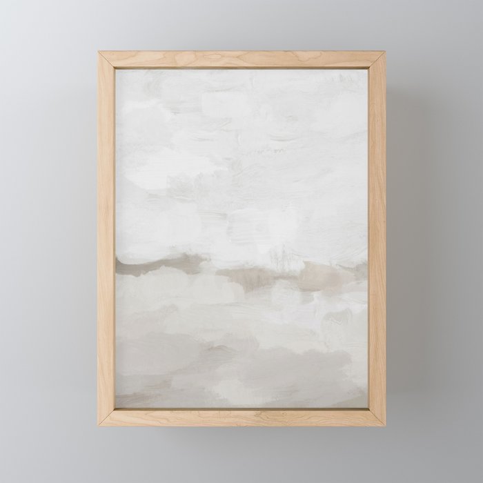 Sands of Time III - Neutral White Beige Gray Sandy Beach Ocean Gray Cloud Abstract Nature Painting Mini Art Print Gallery Image 1