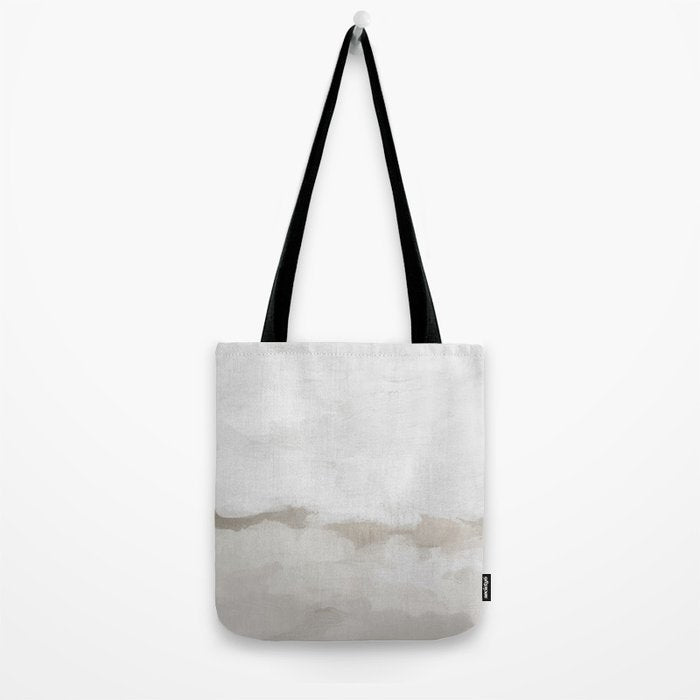 Sands of Time III - Neutral White Beige Gray Sandy Beach Ocean Gray Cloud Abstract Nature Painting Tote Bag Gallery Image 2