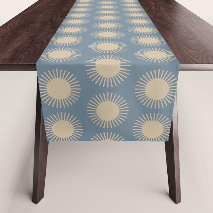 Boho Summer Sun Pattern XVII Blue and Beige Table Runner Gallery Image 1