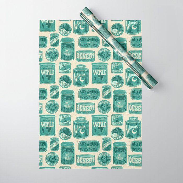 Vagabondâs Cupboard - teal and cream Wrapping Paper Gallery Image 1