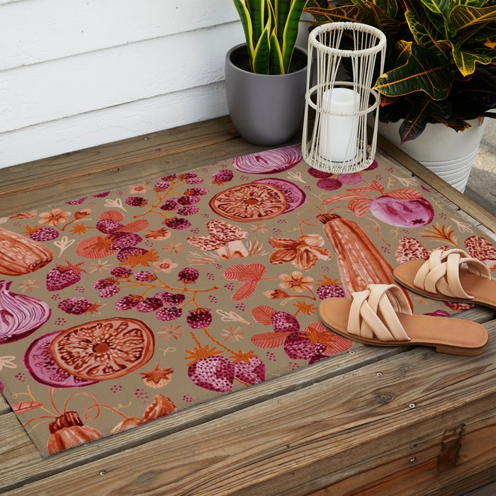 Garden Vegetables and Fresh Fruit in Mocha Mousse Outdoor Rug Gallery Image 2
