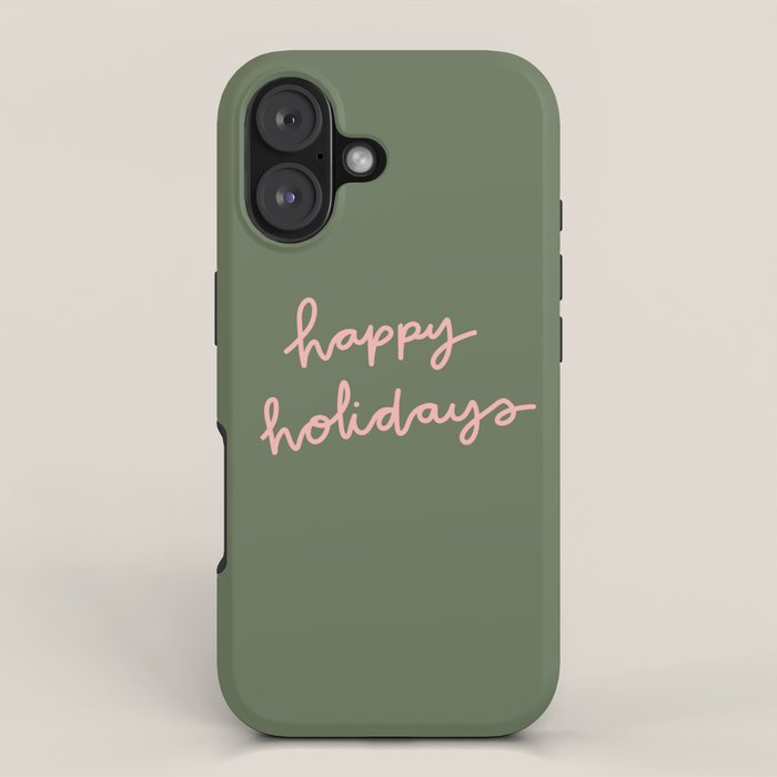 Happy Holidays Green & Pink iPhone Case Gallery Image 1