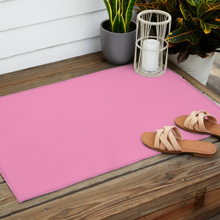 Cheerful Pink Solid Color Outdoor Rug Gallery Image 2