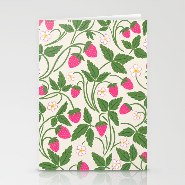 Strawberries - pink and green on alabaster Stationery Card Gallery Image 2