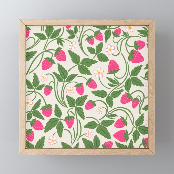 Strawberries - pink and green on alabaster Mini Art Print Gallery Image 1