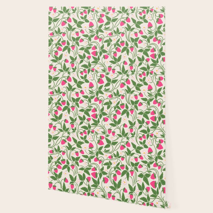 Strawberries - pink and green on alabaster Wallpaper Gallery Image 2