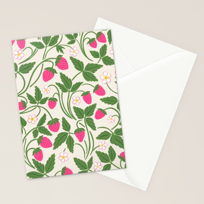Strawberries - pink and green on alabaster Stationery Card Gallery Image 2