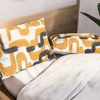 Mid Century Abstract Black & Yellow Fun Pattern 70's Mustard Ripples Lines Retro Style Pillow Sham Gallery Image 2