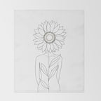 Minimalistic Line Art of Woman with Sunflower Throw Blanket Gallery Image 2