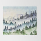 Misty Mountain Pines - Foggy Forest Watercolor Painting Throw Blanket Gallery Image 2