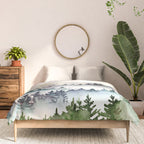Misty Mountain Pines - Foggy Forest Watercolor Painting Comforter Gallery Image 3