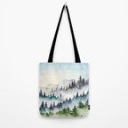 Misty Mountain Pines - Foggy Forest Watercolor Painting Tote Bag Gallery Image 2