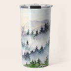Misty Mountain Pines - Foggy Forest Watercolor Painting Travel Mug Gallery Image 1