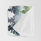 Misty Mountain Pines - Foggy Forest Watercolor Painting Throw Blanket Gallery Image 3