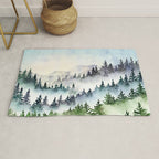 Misty Mountain Pines - Foggy Forest Watercolor Painting Rug Gallery Image 1