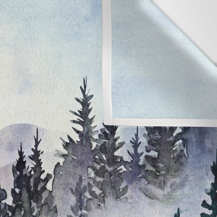 Misty Mountain Pines - Foggy Forest Watercolor Painting Wall Tapestry Gallery Image 3