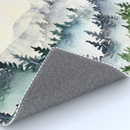 Misty Mountain Pines - Foggy Forest Watercolor Painting Rug Gallery Image 4