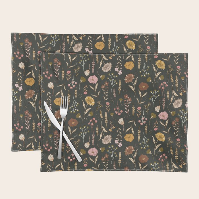 Spring Garden Flower Collection - Charcoal Black Placemat Gallery Image 1