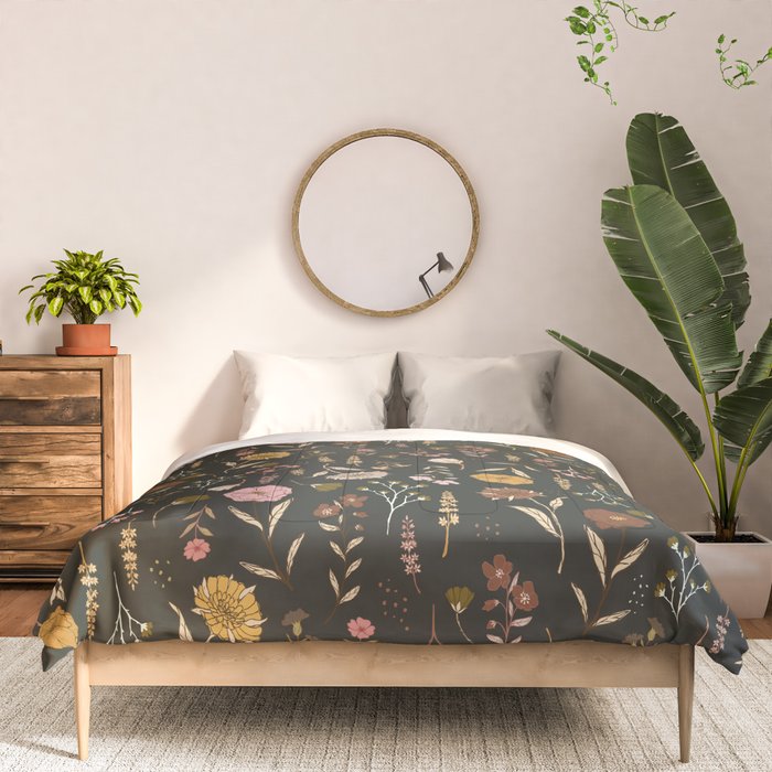 Spring Garden Flower Collection - Charcoal Black Comforter Gallery Image 3