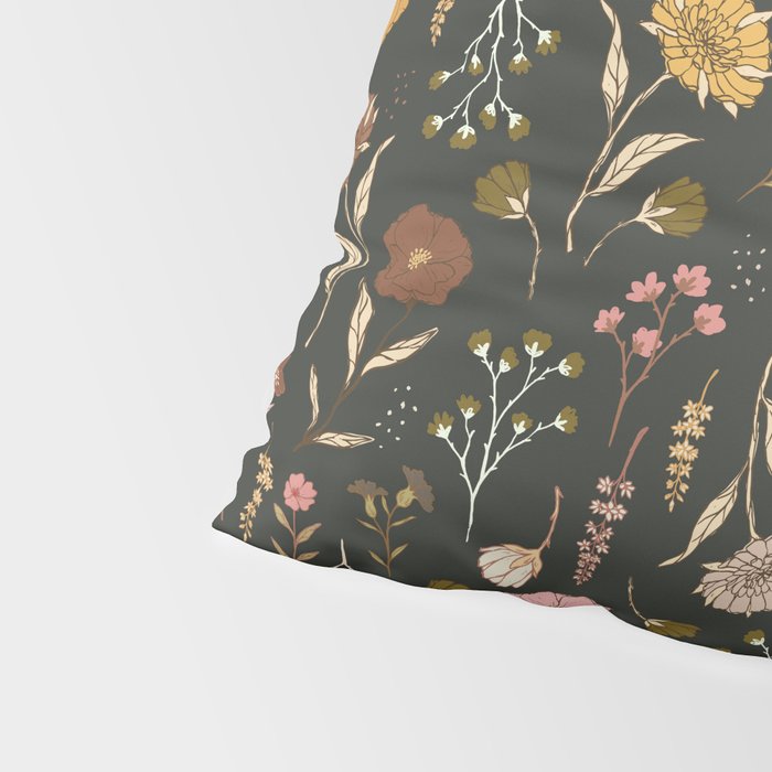 Spring Garden Flower Collection - Charcoal Black Pillow Sham Gallery Image 4