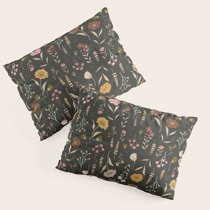 Spring Garden Flower Collection - Charcoal Black Pillow Sham Gallery Image 3