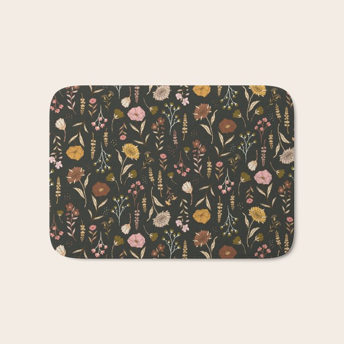 Spring Garden Flower Collection - Charcoal Black Bath Mat Gallery Image 1